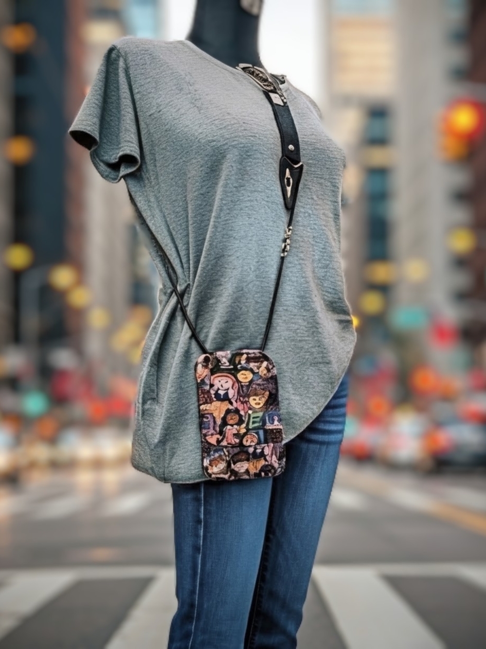 Unique Vintage Crossbody Mini Canvas Bag in Multicolor 6"X9"